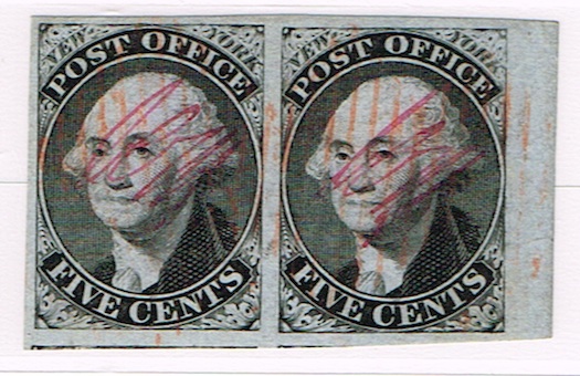 NY Postmaster Provisional – Blue Paper Pair